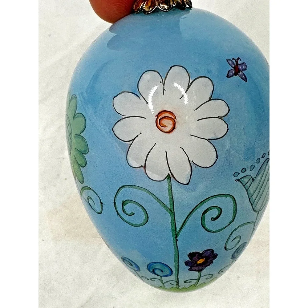 Pier 1 Li Bien Egg Glass Hanging Ornament Bunny Rabbit 2003 Hand Painted